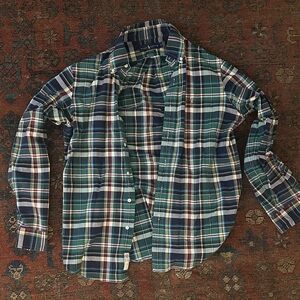 Ralph Lauren Men's Vintage Plaid Shirt - Green and Blue